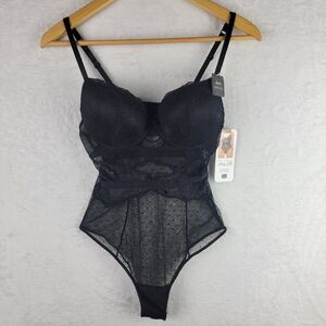 Bodysuit Demi Push Up Bra Lingerie M Black Sheer Lace Romantic Whimsigoth
